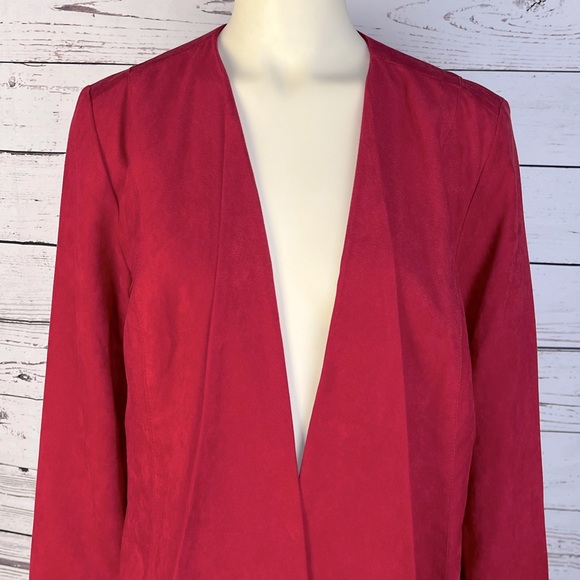 Stunning Studio Works Faux Suede Jacket Cardigan in Red Size Large - Picture 2 of 11